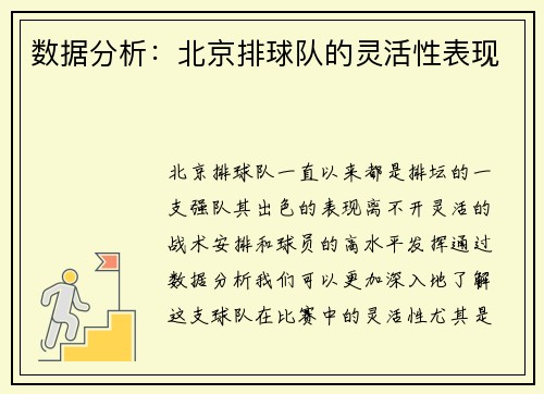 数据分析：北京排球队的灵活性表现
