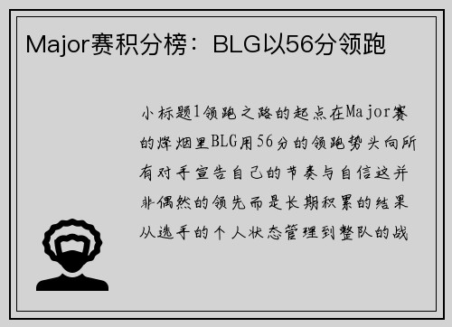Major赛积分榜：BLG以56分领跑