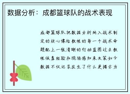 数据分析：成都篮球队的战术表现