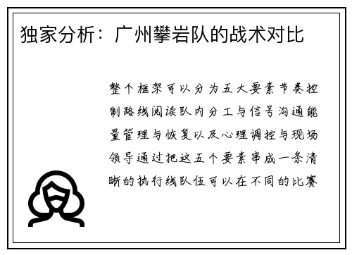 独家分析：广州攀岩队的战术对比
